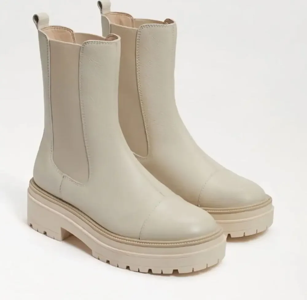 Sam Edelman Wellington Modern Ivory Leather Combat Boots H8008L2100 sz 8.5